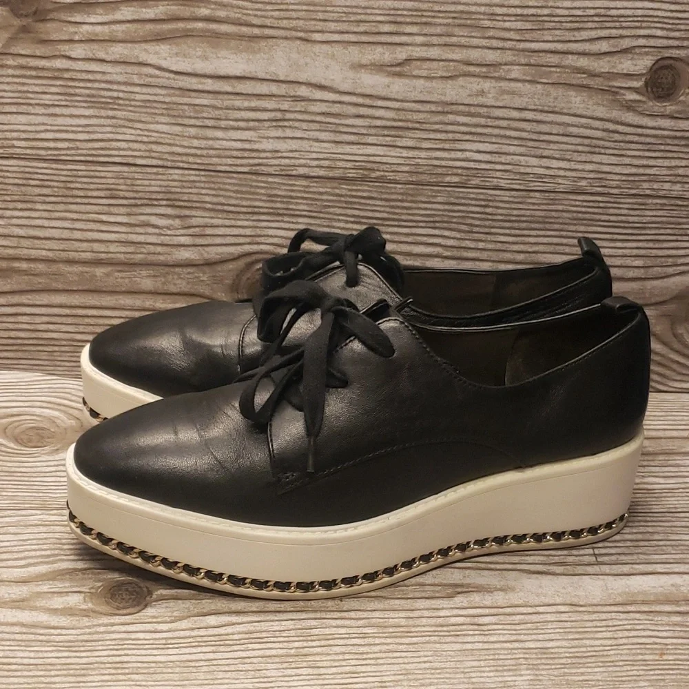Karl Lagerfeld Bali Black soft leather platforms woman laces shoes size 8.5